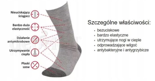 Skarpetki bezuciskowe z wełny merynosa oraz jonami srebra Medic Deo Silverwool szare