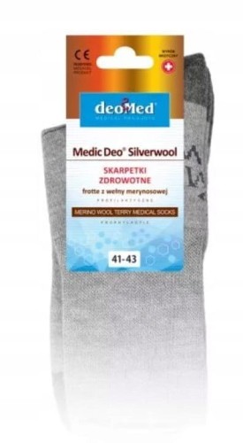 Skarpetki bezuciskowe z wełny merynosa oraz jonami srebra Medic Deo Silverwool szare