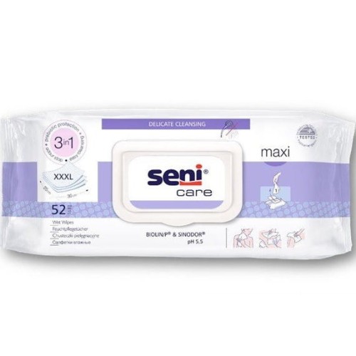Chusteczki pielęgnacyjne, nasączane 3w1 Seni Care Maxi XXXL 52 szt